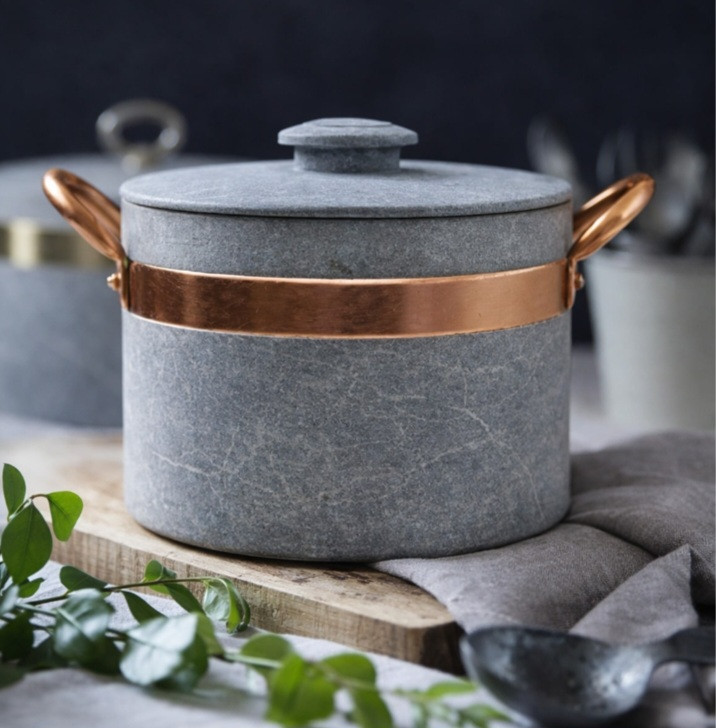 دیگ سنگی مدل آوا با دسته مسی (دیزی سنگی)